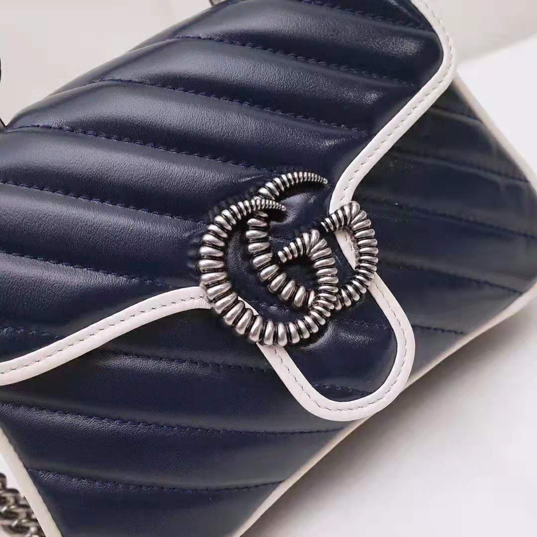 G*u*i gg women gg marmont mini top handle bag in blue diagonal matelassé leather