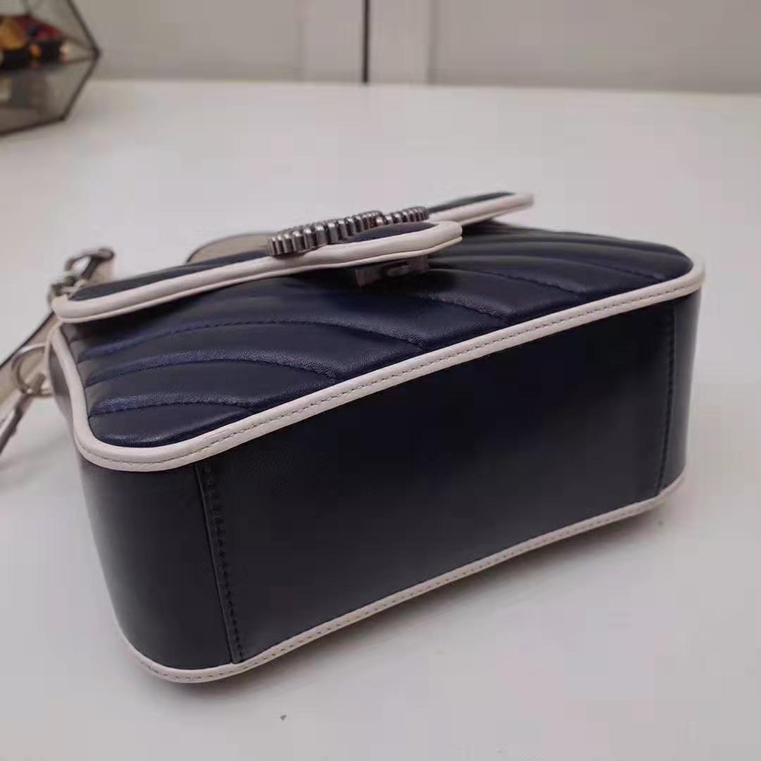 G*u*i gg women gg marmont mini top handle bag in blue diagonal matelassé leather