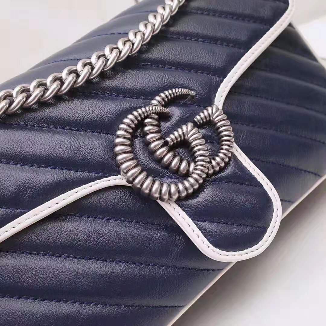 G*u*i gg women gg marmont small shoulder bag in blue diagonal matelassé leather