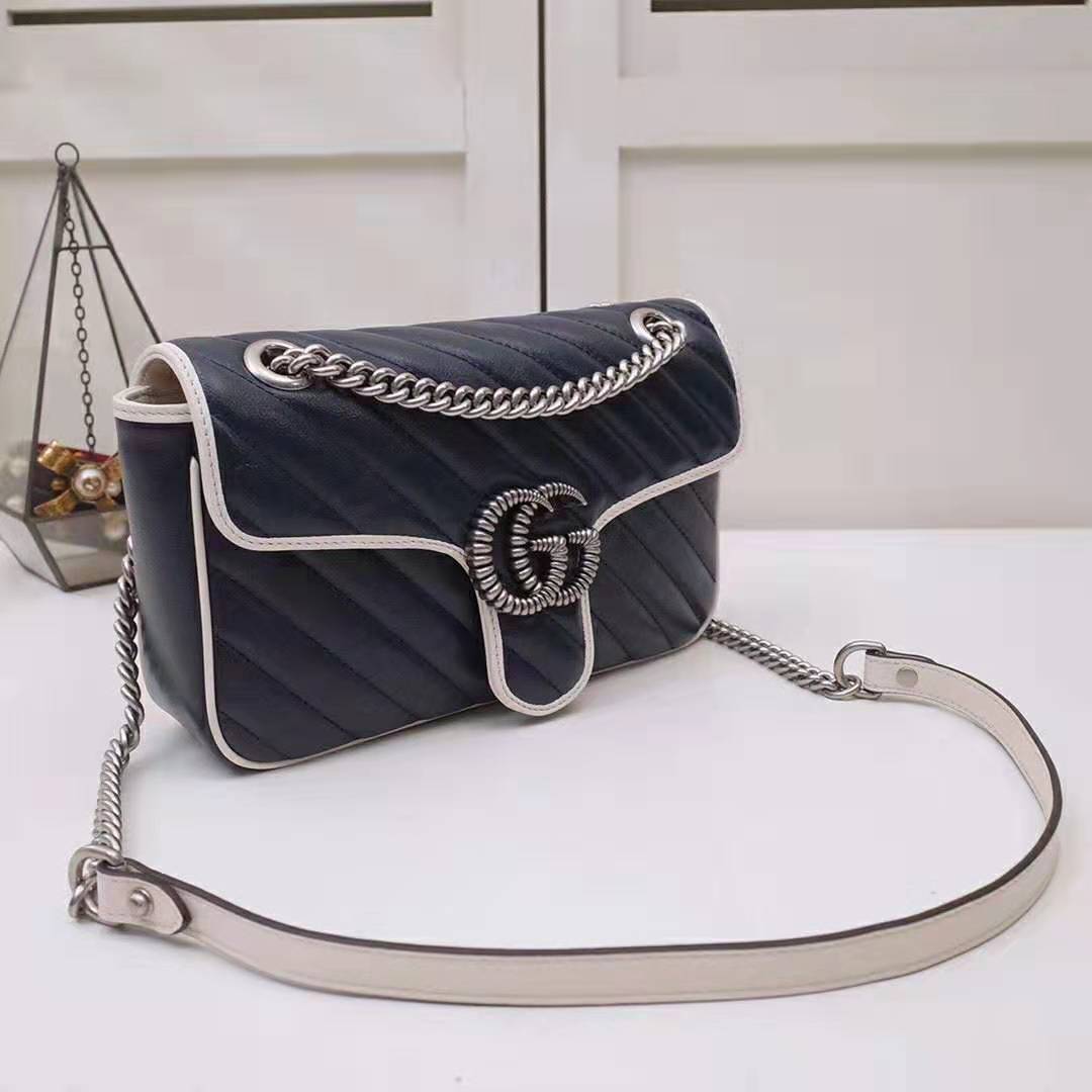 G*u*i gg women gg marmont small shoulder bag in blue diagonal matelassé leather