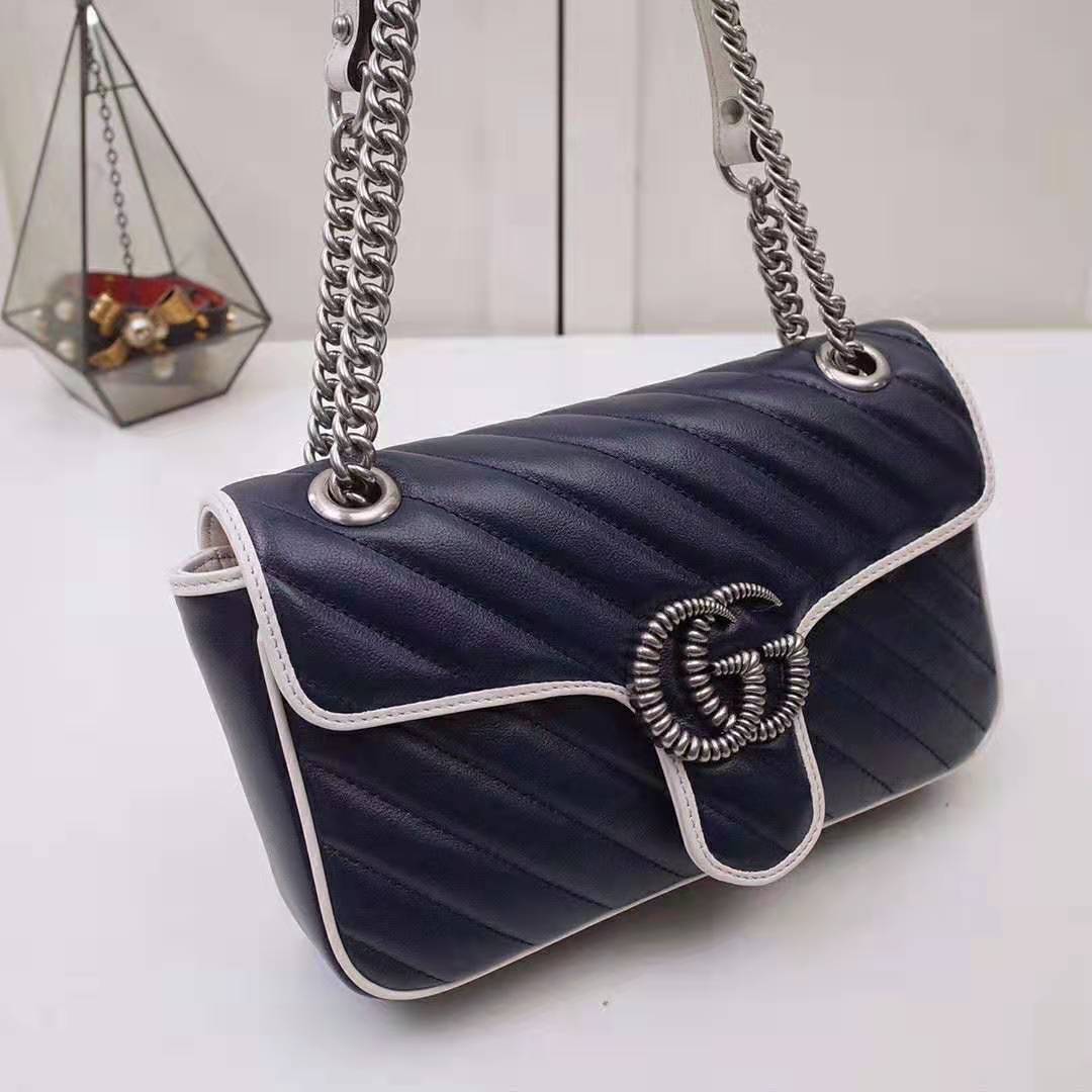 G*u*i gg women gg marmont small shoulder bag in blue diagonal matelassé leather