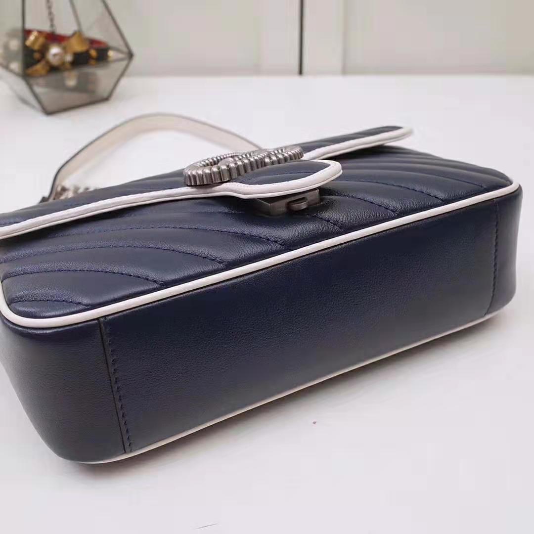 G*u*i gg women gg marmont small shoulder bag in blue diagonal matelassé leather