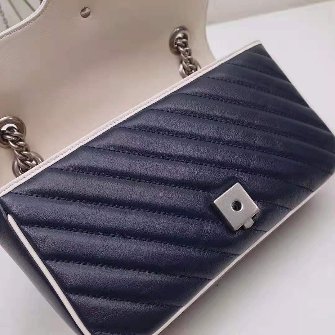 G*u*i gg women gg marmont small shoulder bag in blue diagonal matelassé leather