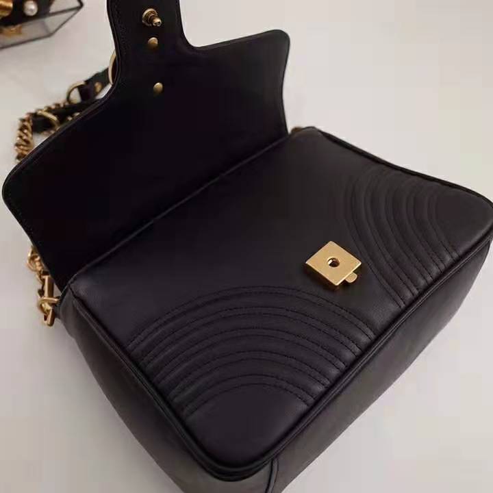 G*u*i gg women gg marmont small top handle bag in black matelassé chevron leather