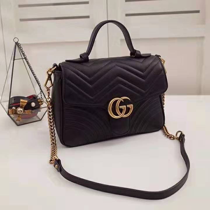G*u*i gg women gg marmont small top handle bag in black matelassé chevron leather