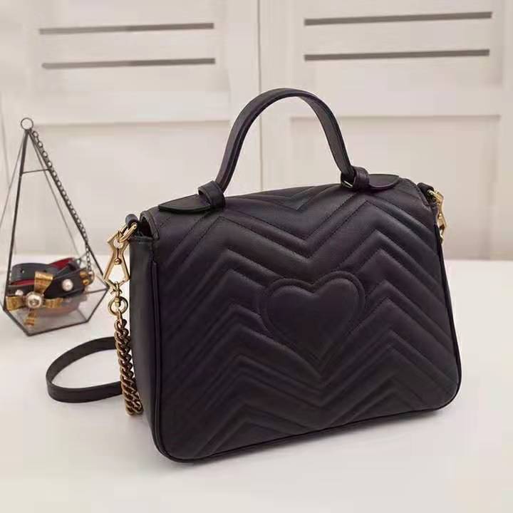 G*u*i gg women gg marmont small top handle bag in black matelassé chevron leather