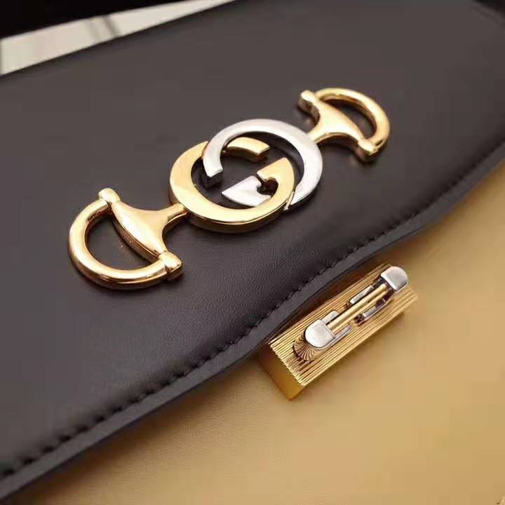 G*u*i gg women G*u*i zumi smooth leather small shoulder bag in black and beige smooth leather