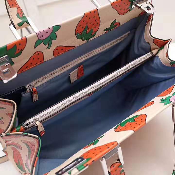 G*u*i gg women G*u*i zumi strawberry print medium top handle bag in G*u*i strawberry print ivory leather