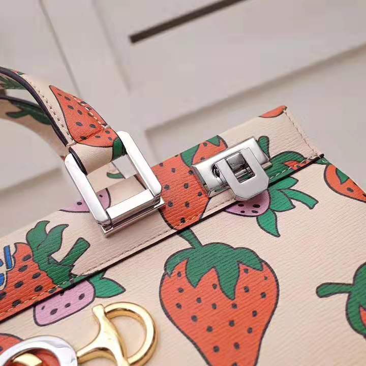 G*u*i gg women G*u*i zumi strawberry print medium top handle bag in G*u*i strawberry print ivory leather
