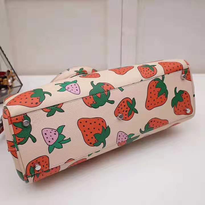 G*u*i gg women G*u*i zumi strawberry print medium top handle bag in G*u*i strawberry print ivory leather