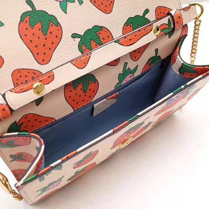 G*u*i gg women G*u*i zumi strawberry print mini bag in G*u*i strawberry print ivory leather