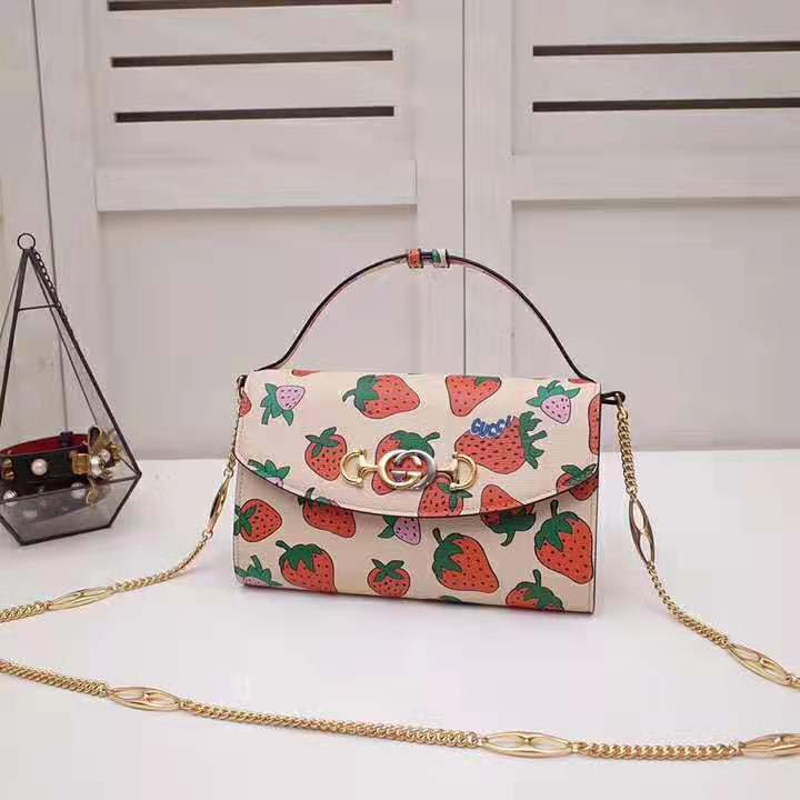 G*u*i gg women G*u*i zumi strawberry print mini bag in G*u*i strawberry print ivory leather