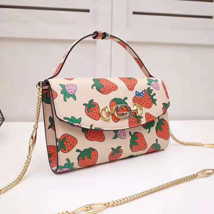 G*u*i gg women G*u*i zumi strawberry print mini bag in G*u*i strawberry print ivory leather