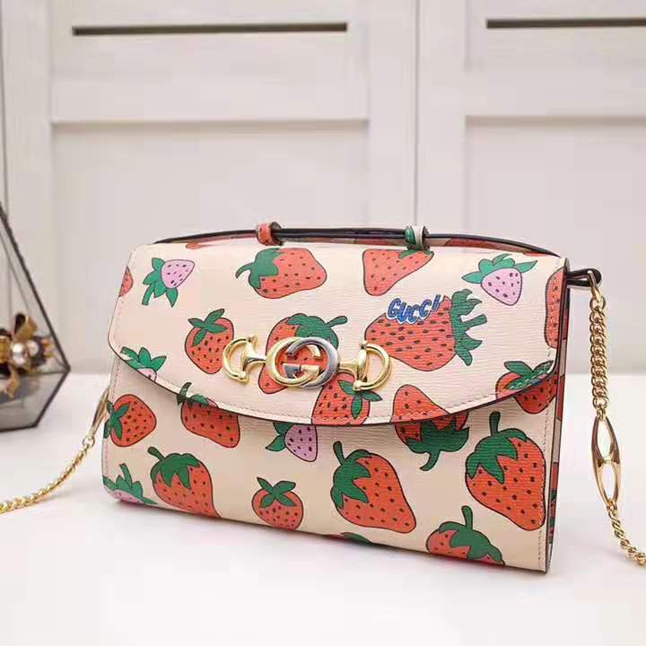 G*u*i gg women G*u*i zumi strawberry print mini bag in G*u*i strawberry print ivory leather