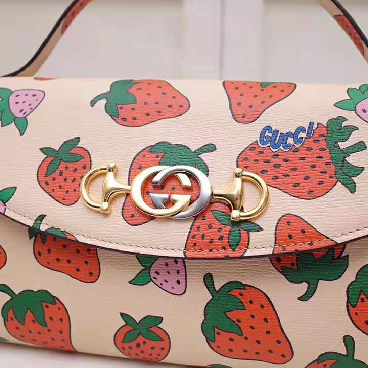 G*u*i gg women G*u*i zumi strawberry print mini bag in G*u*i strawberry print ivory leather