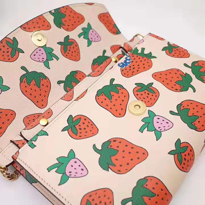 G*u*i gg women G*u*i zumi strawberry print mini bag in G*u*i strawberry print ivory leather