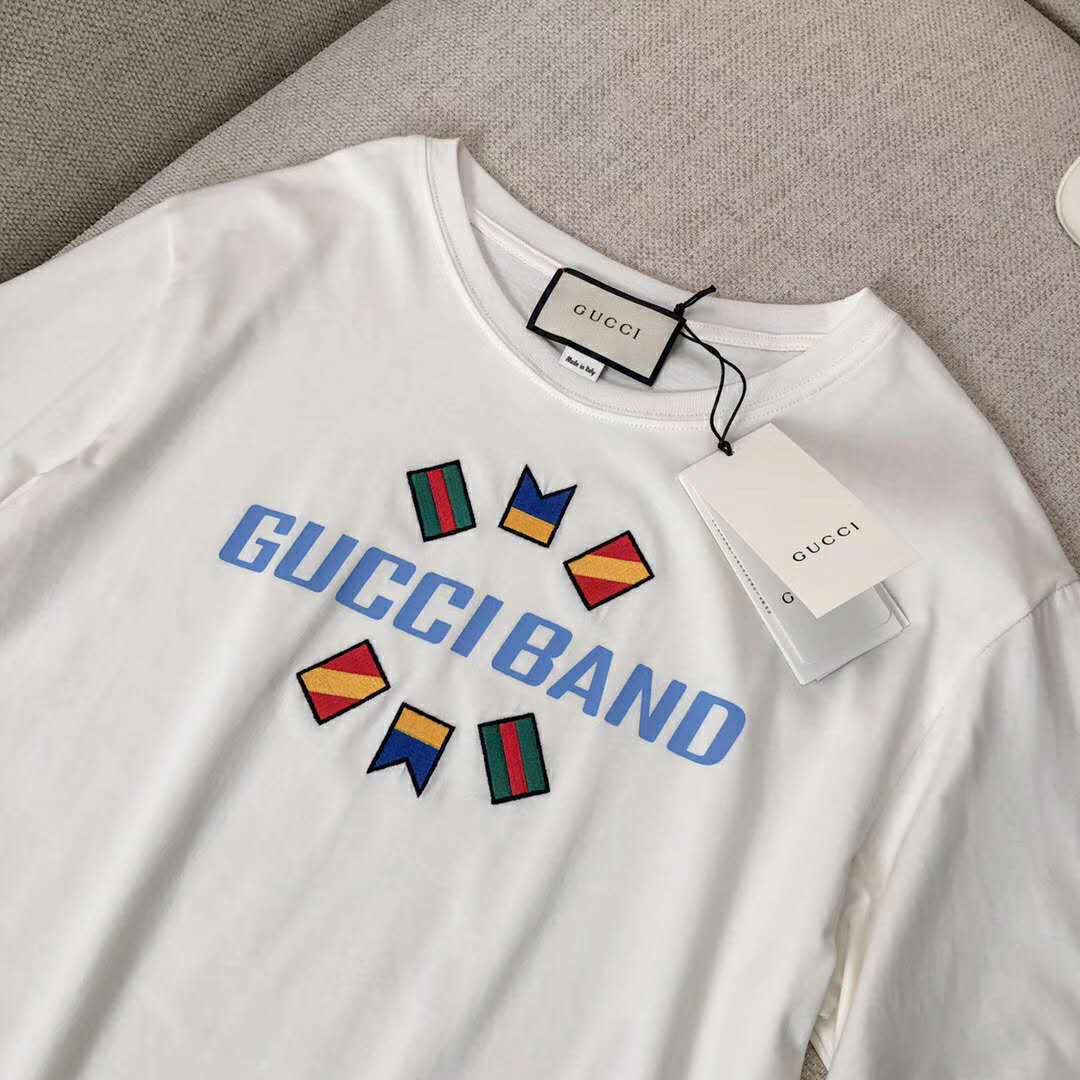 G*u*i men G*u*i band oversize print t-shirt in white cotton jersey