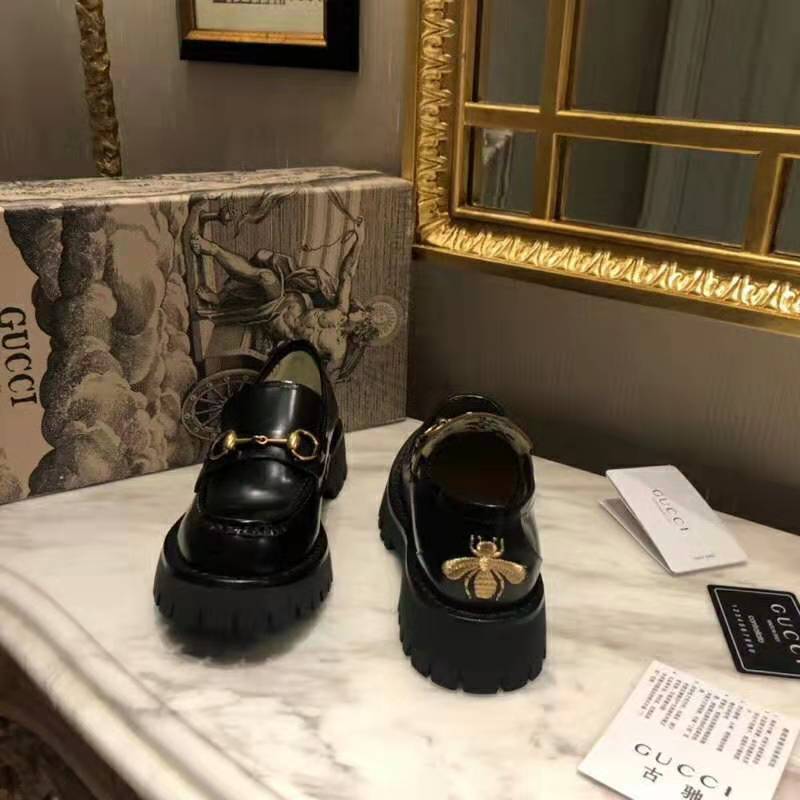 G*u*i men leather lug sole horsebit loafer in black leather 4.6 cm heel