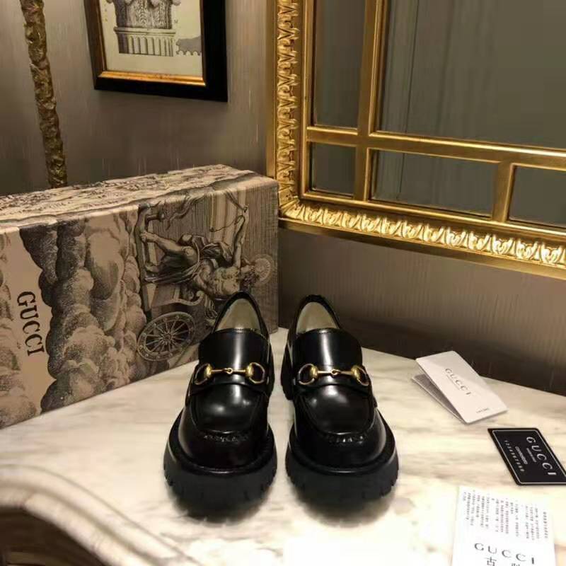 G*u*i men leather lug sole horsebit loafer in black leather 4.6 cm heel
