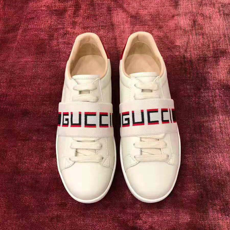 G*u*i unisex ace sneaker with G*u*i stripe in white leather rubber sole