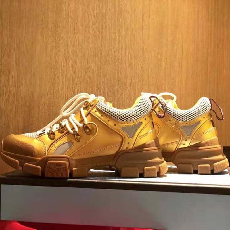 G*u*i unisex flashtrek sneaker in gold metallic leather 5.6 cm heel