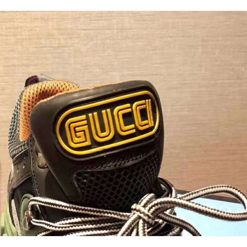 G*u*i unisex flashtrek sneaker in green and black leather 5.6 cm heel