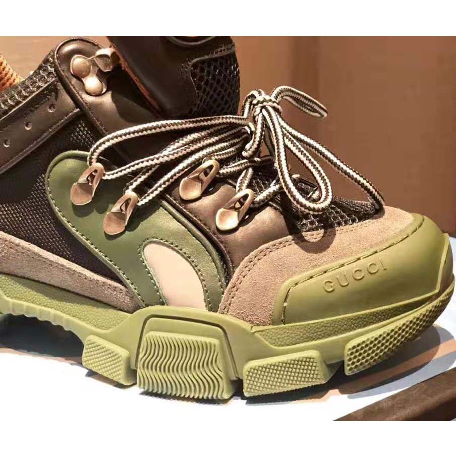 G*u*i unisex flashtrek sneaker in green and black leather 5.6 cm heel
