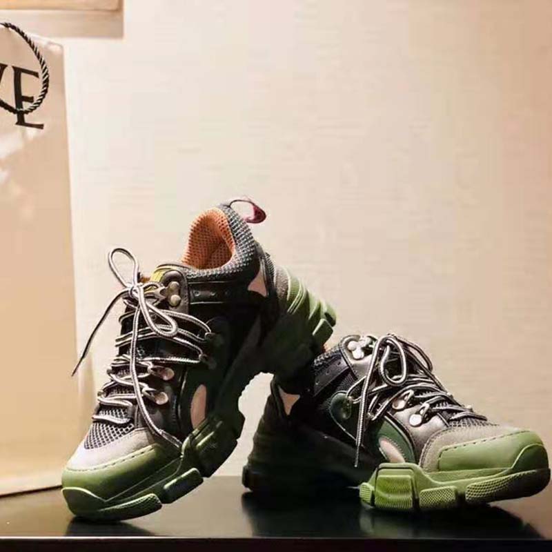 G*u*i unisex flashtrek sneaker in green and black leather 5.6 cm heel