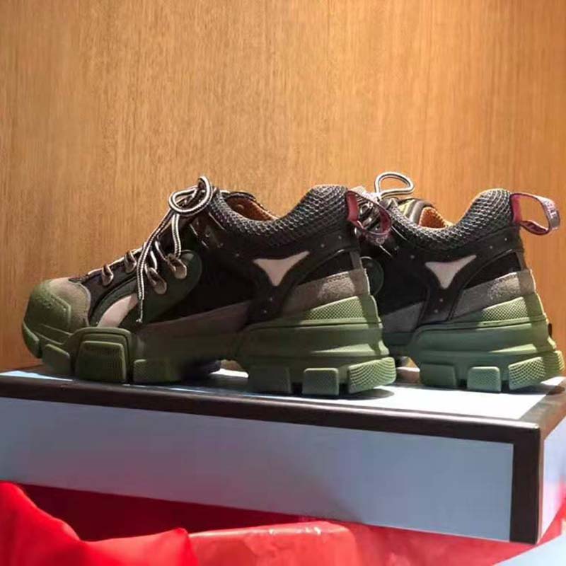 G*u*i unisex flashtrek sneaker in green and black leather 5.6 cm heel
