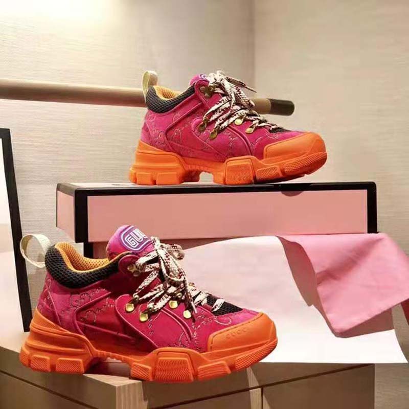 G*u*i unisex flashtrek sneaker with crystals in gg velvet with leather 5.6 cm heel-pink