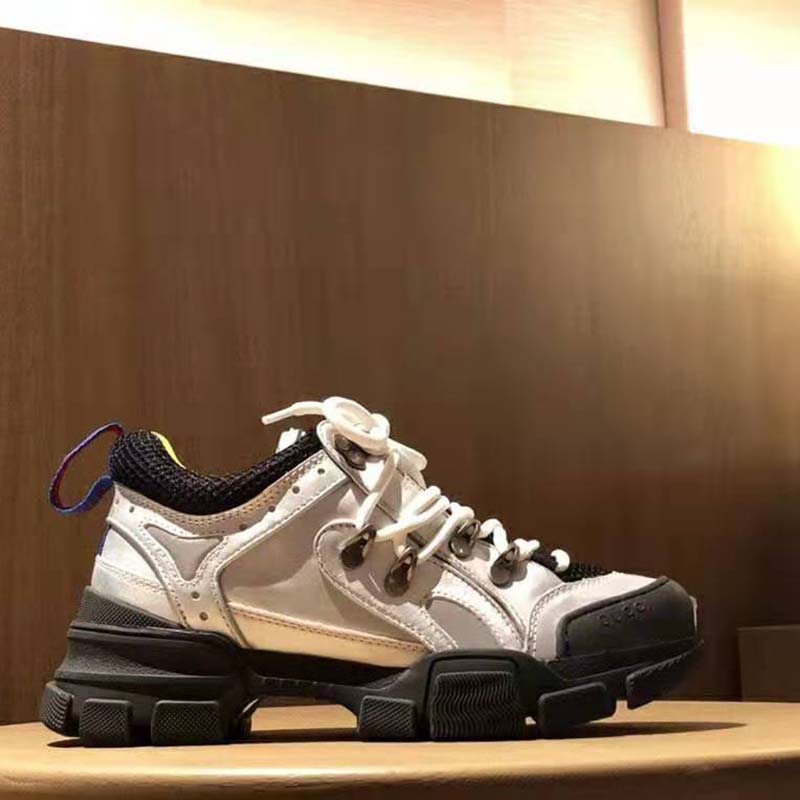 G*u*i unisex flashtrek sneaker with crystals in silver metallic leather 5.6 cm heel