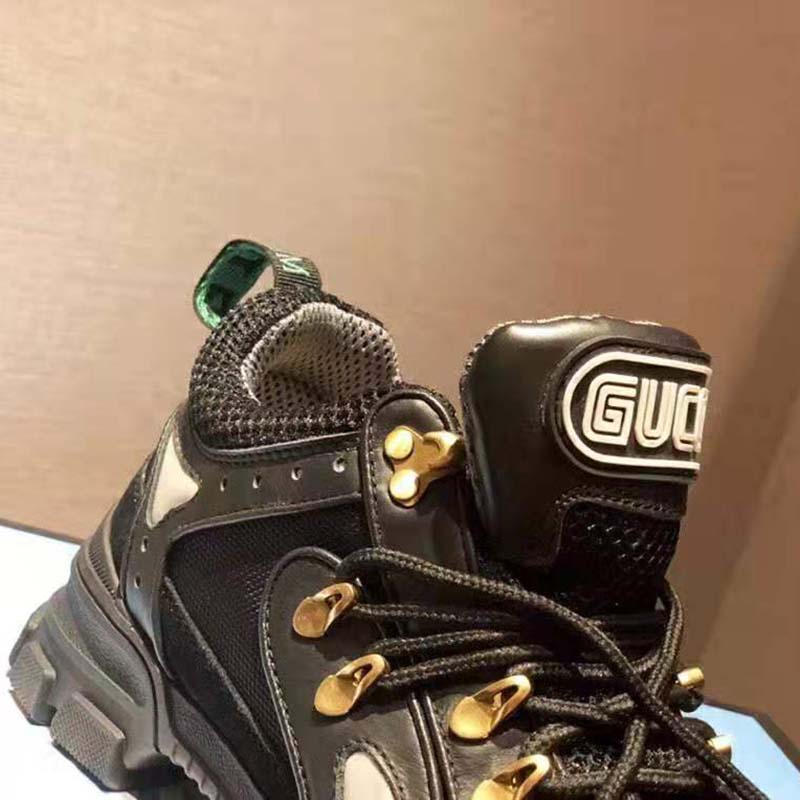 G*u*i unisex flashtrek sneaker with removable crystals in black leather 5.6 cm heel