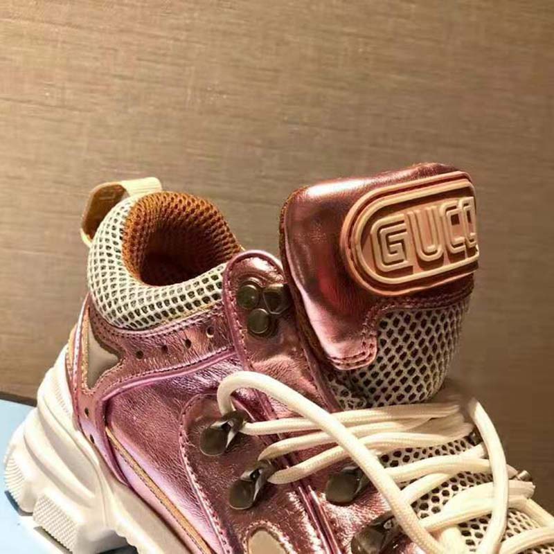 G*u*i unisex flashtrek sneaker with removable crystals in pink metallic leather 5.6 cm heel