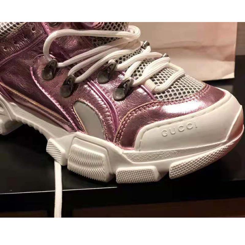 G*u*i unisex flashtrek sneaker with removable crystals in pink metallic leather 5.6 cm heel