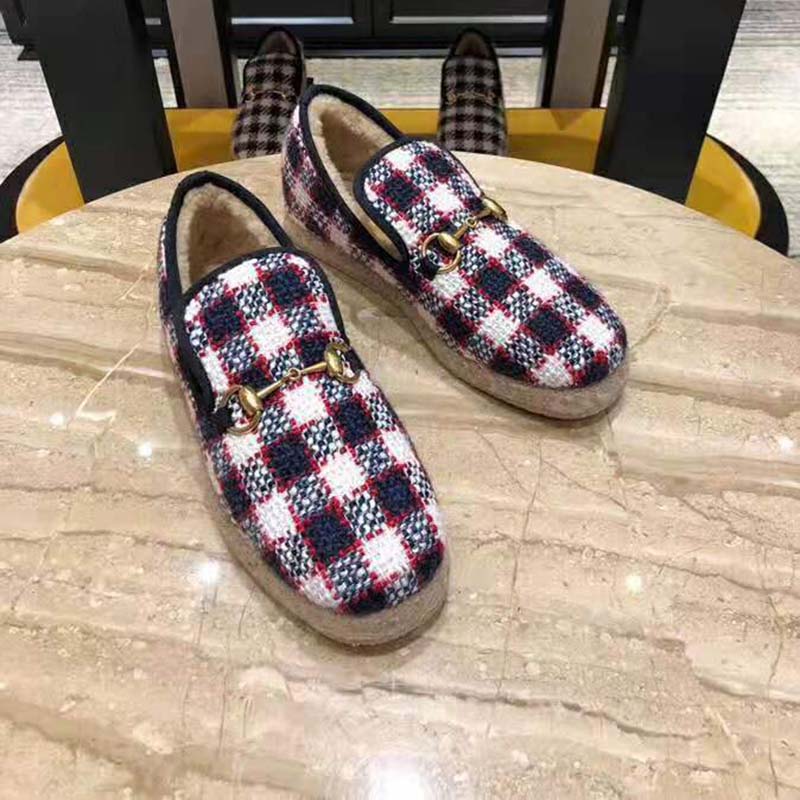G*u*i unisex gg check tweed loafer in blue white and red check tweed