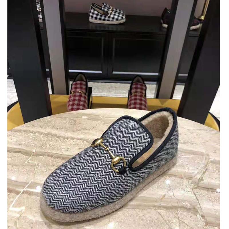 G*u*i unisex gg herringbone loafer in blue and white herringbone