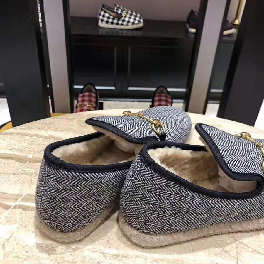 G*u*i unisex gg herringbone loafer in blue and white herringbone