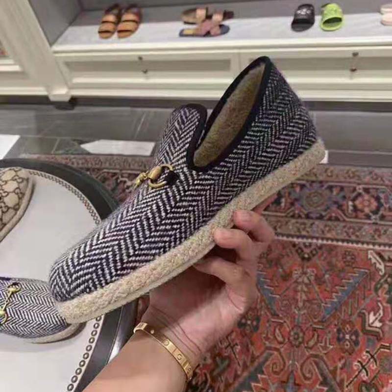 G*u*i unisex gg herringbone loafer in blue and white herringbone