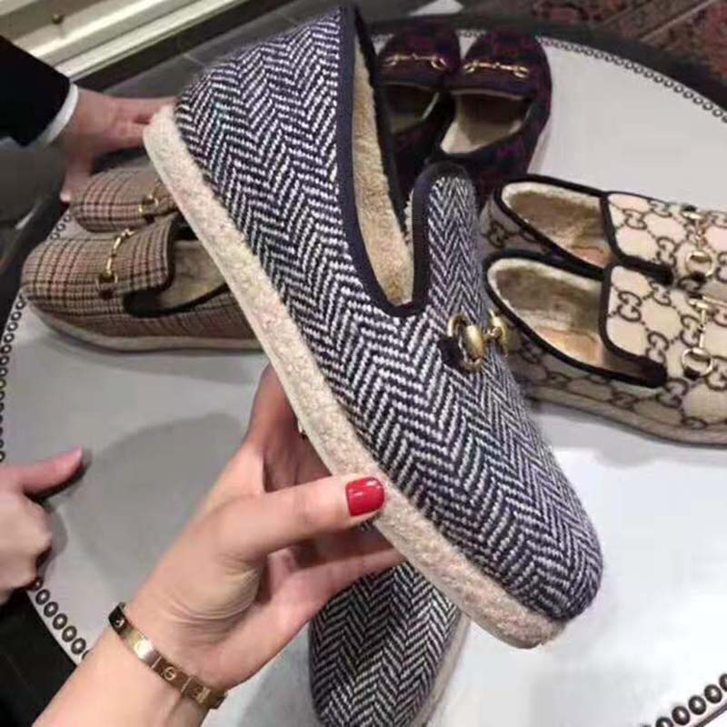 G*u*i unisex gg herringbone loafer in blue and white herringbone
