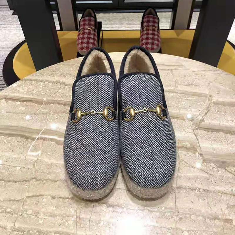 G*u*i unisex gg herringbone loafer in blue and white herringbone
