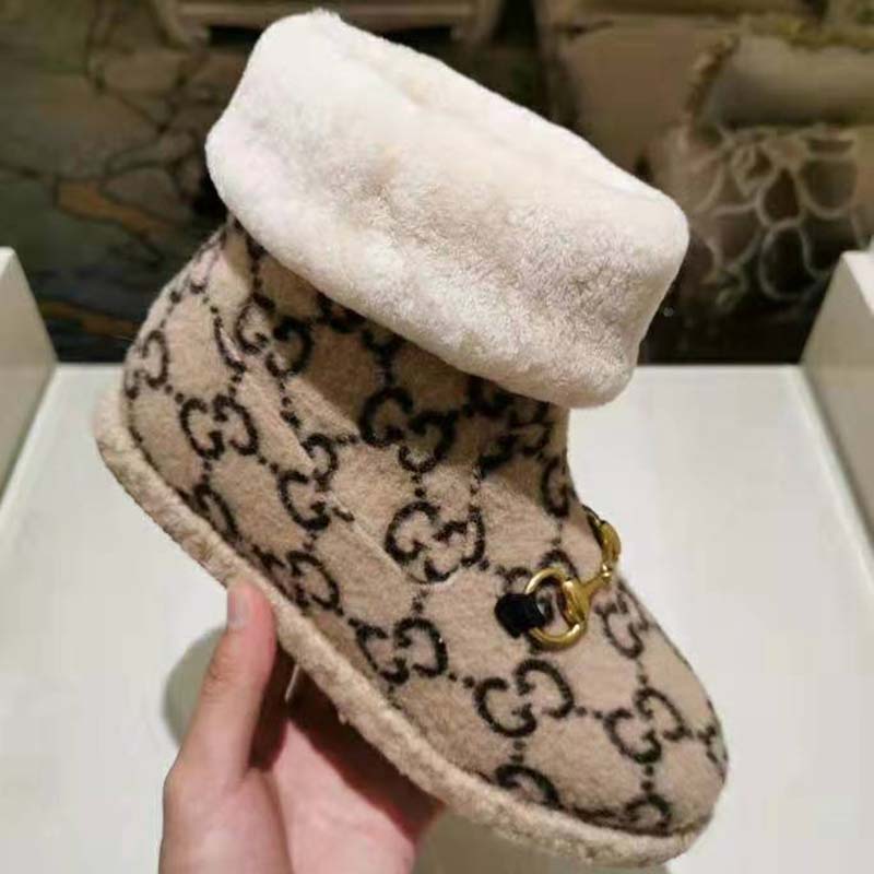 G*u*i unisex gg wool ankle boot in textured fabrics-beige