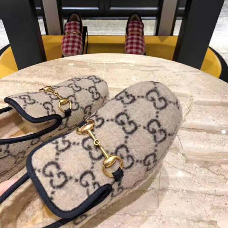 G*u*i unisex gg wool loafer in beige and ebony gg wool