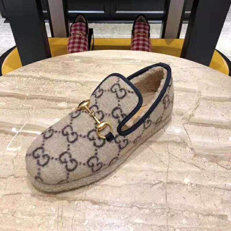 G*u*i unisex gg wool loafer in beige and ebony gg wool