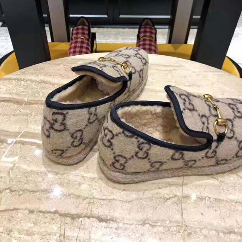 G*u*i unisex gg wool loafer in beige and ebony gg wool