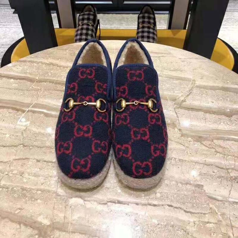 G*u*i unisex gg wool loafer in blue and red gg wool