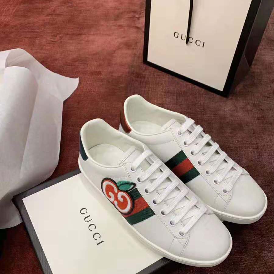 G*u*i unisex ace sneaker with gg apple in white leather 2 cm heel