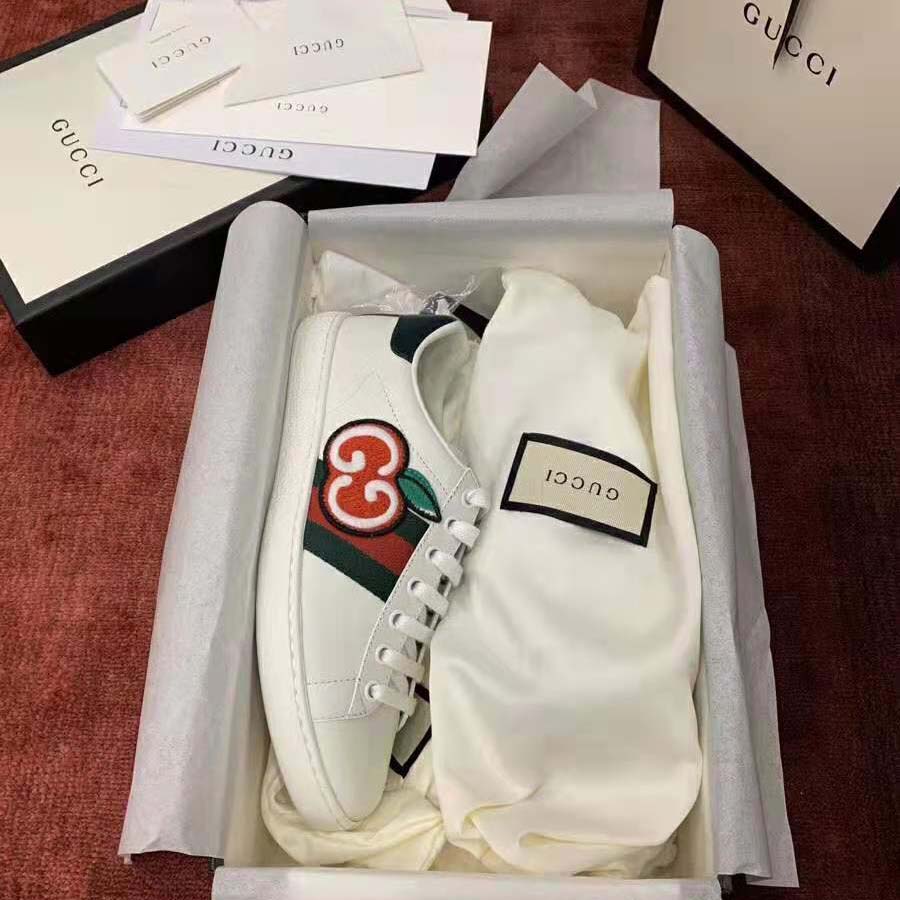 G*u*i unisex ace sneaker with gg apple in white leather 2 cm heel