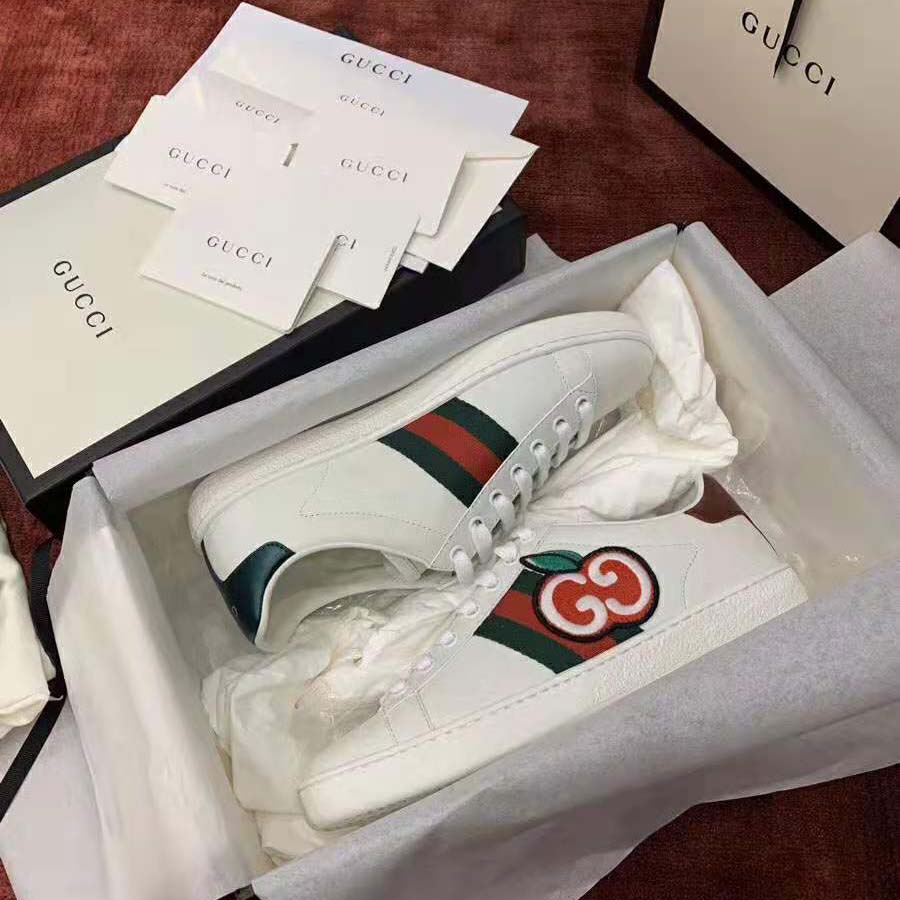 G*u*i unisex ace sneaker with gg apple in white leather 2 cm heel