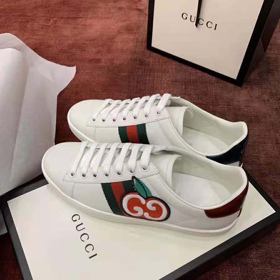 G*u*i unisex ace sneaker with gg apple in white leather 2 cm heel