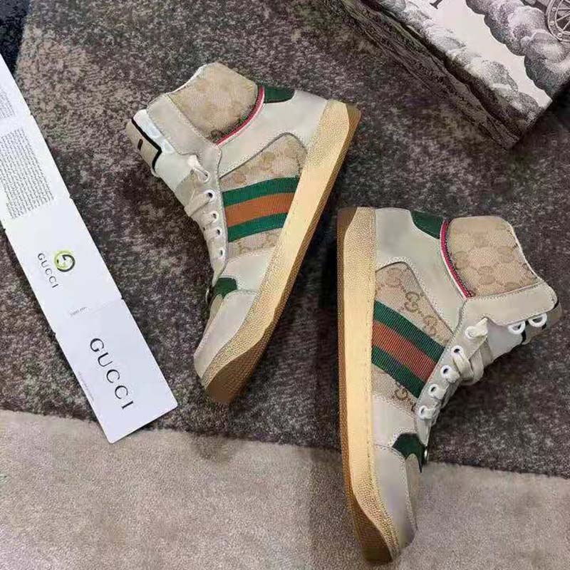 G*u*i unisex screener gg high-top sneaker in beige original gg canvas and leather